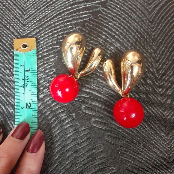 Zara Gold and Red Statement Earrings - Picture 5 of 9